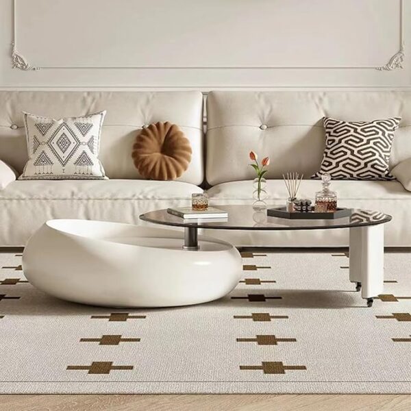 Fully Assembled Rotatable Modern Contemporary Center Table with Tempered Glass Top and Solid Metal Base - Modern Living Room Furniture Geometric Design Coffee Table for Bedroom Offices