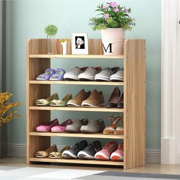Maximize Your Home Organization Effortlessly 5-Tier Household Upgraded Design Shoe Rack with Large Storage Space 15mm Thick Wood Construction for Durability and Style 80 x 35 x 80 cm.