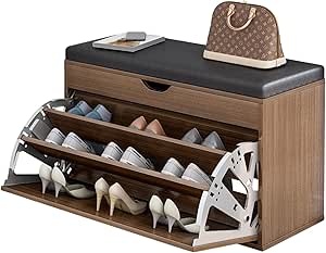 Wooden Rack Bench Shoe Changing Stool Foldable Seat Shoe Rack Cabinet Nonwoven Fabric Cover Closet Shoes Rack Organizer Multi-Function Storage Shoes Rack (60x30x50 CM (Without Cabinet), Brown)