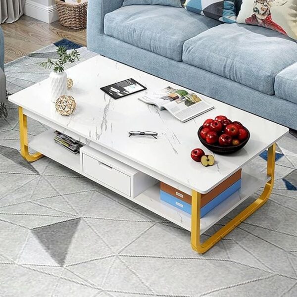 2-Tier Modern Upgraded Design Coffee Table with Drawer Storage Table for Living Room Furniture End Table 100 x 45 x 42cm
