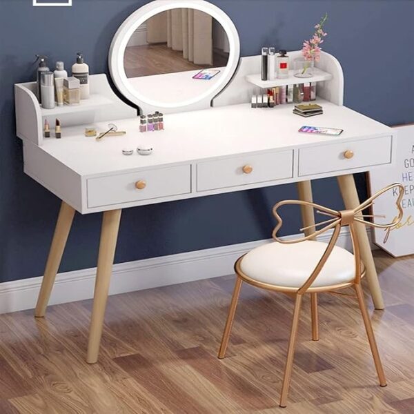 Vanity Table,Modern Make-up Dressing Table With Mirror And Three Drawers Makeup Dressings Storage Table For Bedroom 100 x 40 x 73 cm