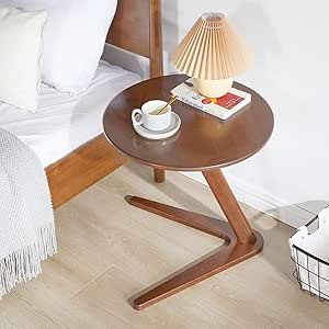 Wooden Side table Coffee End Tables Modern Furniture Decor Side Table Mobile Snack Table For Living Room Balcony Round side table (50x51cm) (Brown)