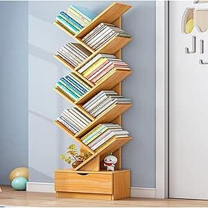 Bookshelf Bookcase 8-Tier Bookshelf with Drawer Wood Bookshelves Organizer Shelves for Living Room Bedroom Home Office Storage Rack