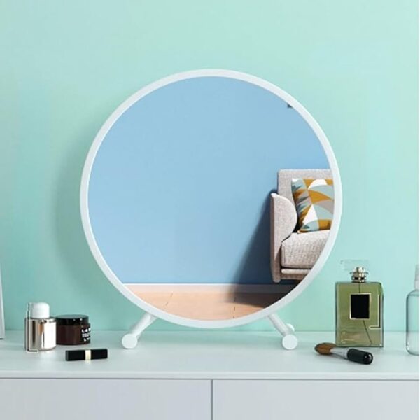 Vintage Round Desktop Stand One-Sided Dressing Aesthetic Makeup Vanity Table Mirror Classic Elegance and Functional Design for Enhancing Your Beauty Routine and Décorr 40 x 44 Centimeter (White)