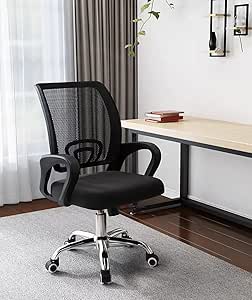 Office Chair, Comfort Ergonomic Height Adjustable Desk Chair with Lumbar Support Backrest Black, Office chair 55 x 48 x 92 cm.