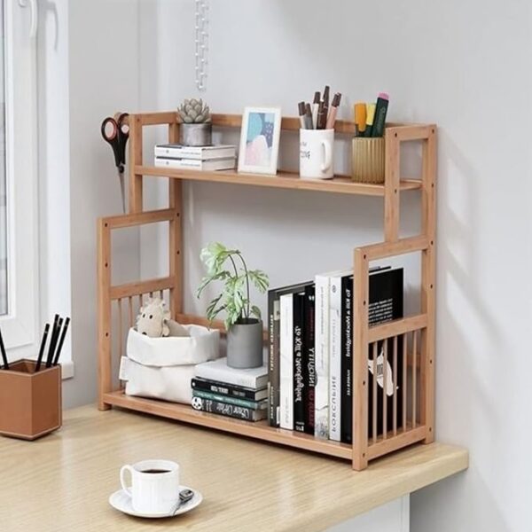 Multi-Tiered Adjustable Bookshelf Office Student Stationery Organizer Magazine Holder Home Sundries Storage Shelf, Ideal for Organizing Books, Files, Stationery 50 x 48 x 23 CM