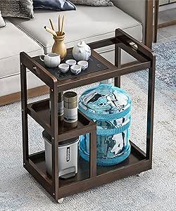 Movable Coffee Table, Tea Ware Set Storage Table Serving Cart with Wheels Sofa Side Table Suitable for Kitchen Living Room Outdoor