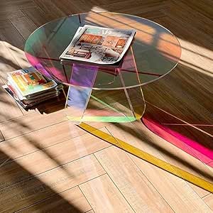 Portable Durable Acrylic Coffee Table – Round Iridescent Side Table Perfect as an End Table or Bedside Table – Clear Design for Modern Living Spaces 40x40 cm