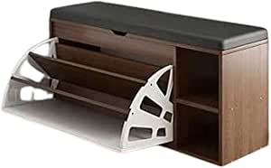 Wooden Rack Bench Shoe Changing Stool Foldable Seat Shoe Rack Cabinet Nonwoven Fabric Cover Closet Shoes Rack Organizer Multi-Function Storage Shoes Rack (80x30x51 CM (With Cabinet), Brown)
