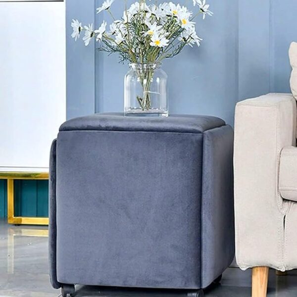 Folding Ottoman Storage Bench with Lid, Foot Stool Flannel Large Storage boxes with Metal Frame and Wheels, Grey, 35 x 37 x 35 cm