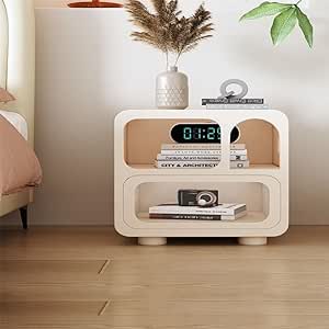 Fully Assembled Multipurpose Rounded Corner Nightstand with Creative Design Bedside Table with Smooth Handle and Transparent Glass Front Drawer Side Table for Bedroom Living Room 50x35x55 cm.