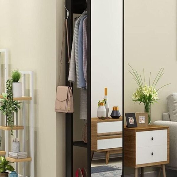 Multifunctional Moveable Dressing Mirror Bedroom Floor Coat and Cap Storage with Wheels