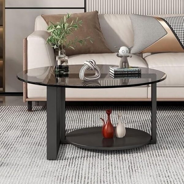 Stylish Mid Century Luxury Round Edges Tempered Glass and Premium Metal Coffee Table, Side Table for Bedroom Offices, Leisure Area 80 x 45cm