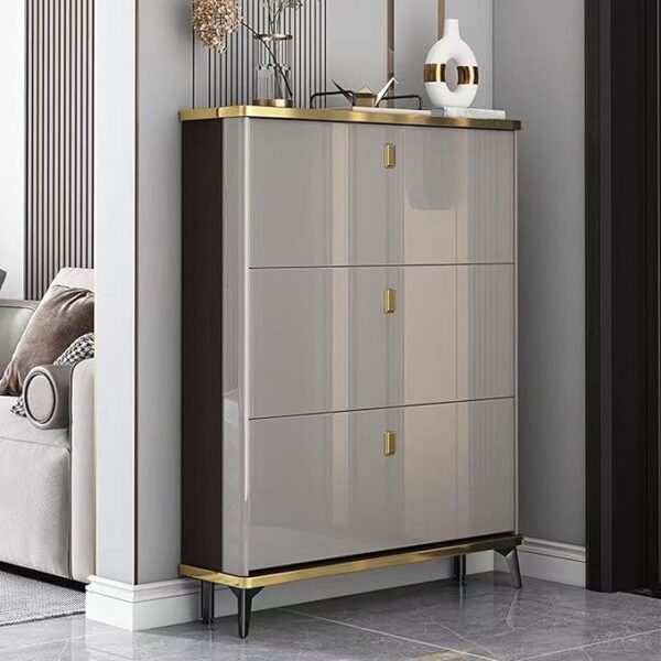 Shoe Cabinet with 3 Flip Drawers, Free Standing Shoes Cabinets, Wooden Shoe Rack Organizer with Gold Pull Handle Shoe Cabinet Hidden Shoe Rack Perfect for Hallway,Bedroom 80 x 17 x 120 cm.