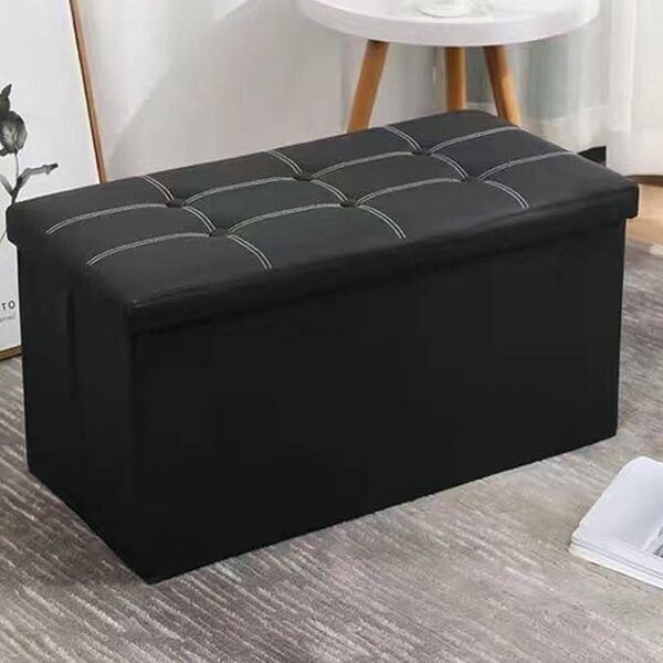 Folding Ottoman Storage Bench with Lid, Foot Stool Faux Leather Large Storage boxes with Lid, Black, 76 x 38 x 38 cm